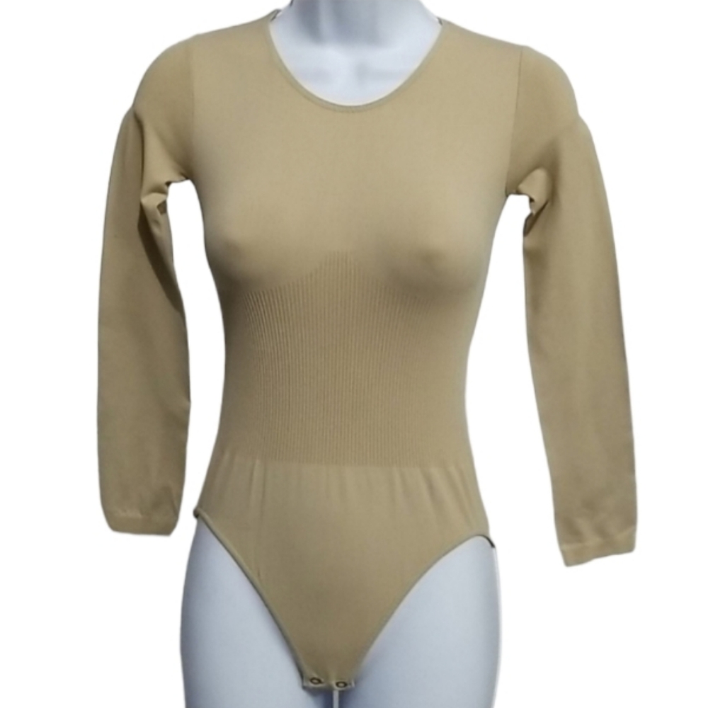 Vintage HENRI BENDEL Tan Beige Ribbed Snap-on Bodysuit MD/LG